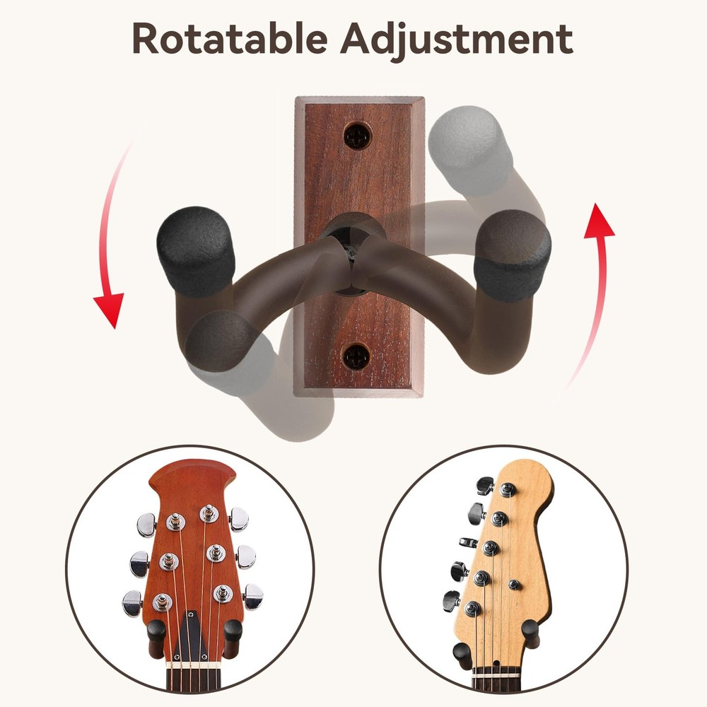 Guitar Wall Mount 2 Pack, Black Walnut Wood Hanger, walnut