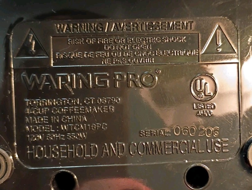 WARING PRO PROFESSIONAL QUALITY 4 CUP COFFEEMAKER WTCM16PC