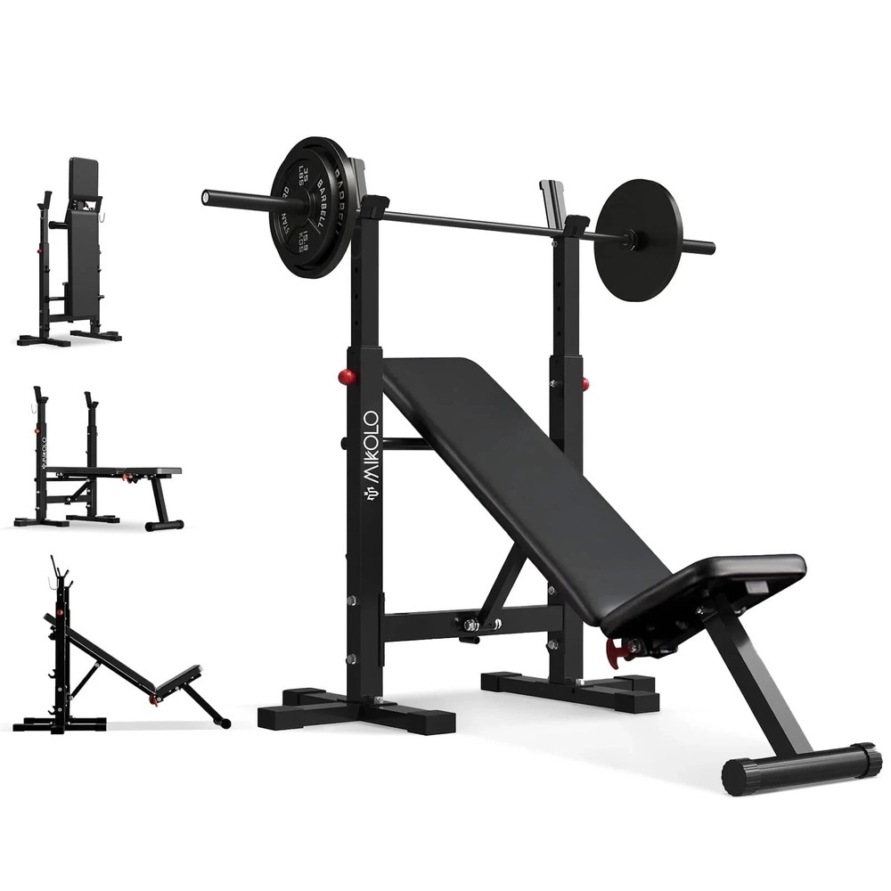 Mikolo Adjustable Weight Bench, 660LBS Foldable Bench Press with Squat Rack