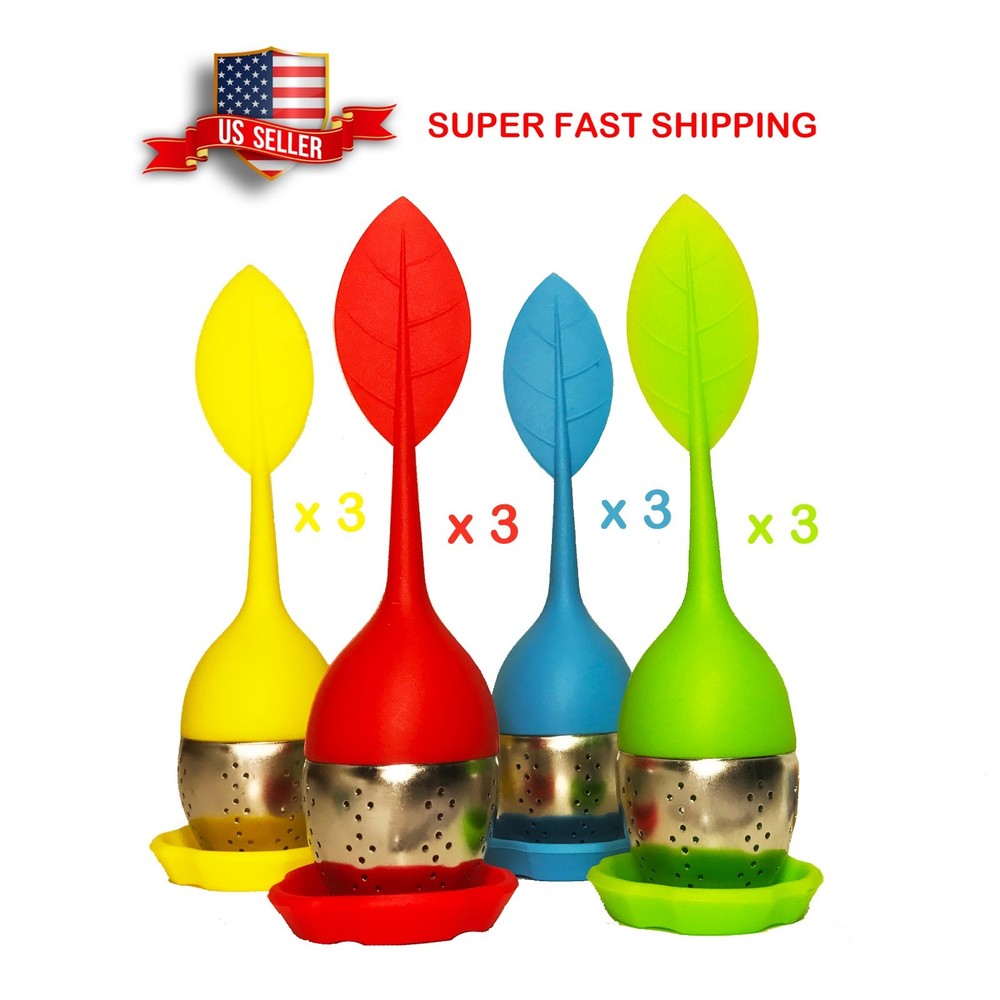 Tea Leaf Silicone Stainless Steel Tea Infusers with Drip Tray 3 Pack
