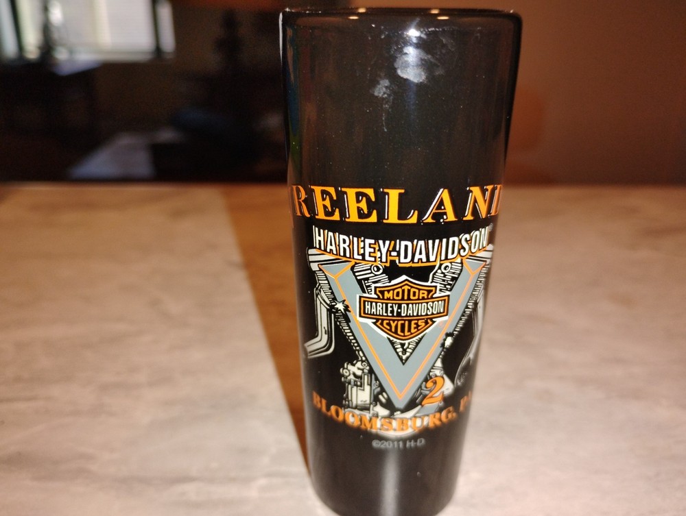 harley davidson shot glass and rubber coaster