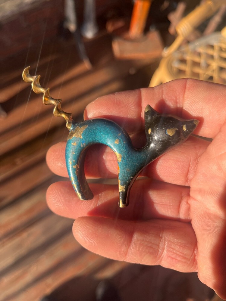 Antique painted bronze, art, deco, cat corkscrew