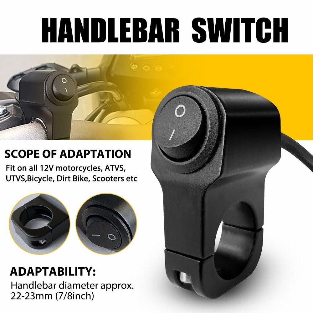 Handlebar Switch 12V Black Fit 7/8" (22mm) Handlebar Button ON OFF Switch AUXITO