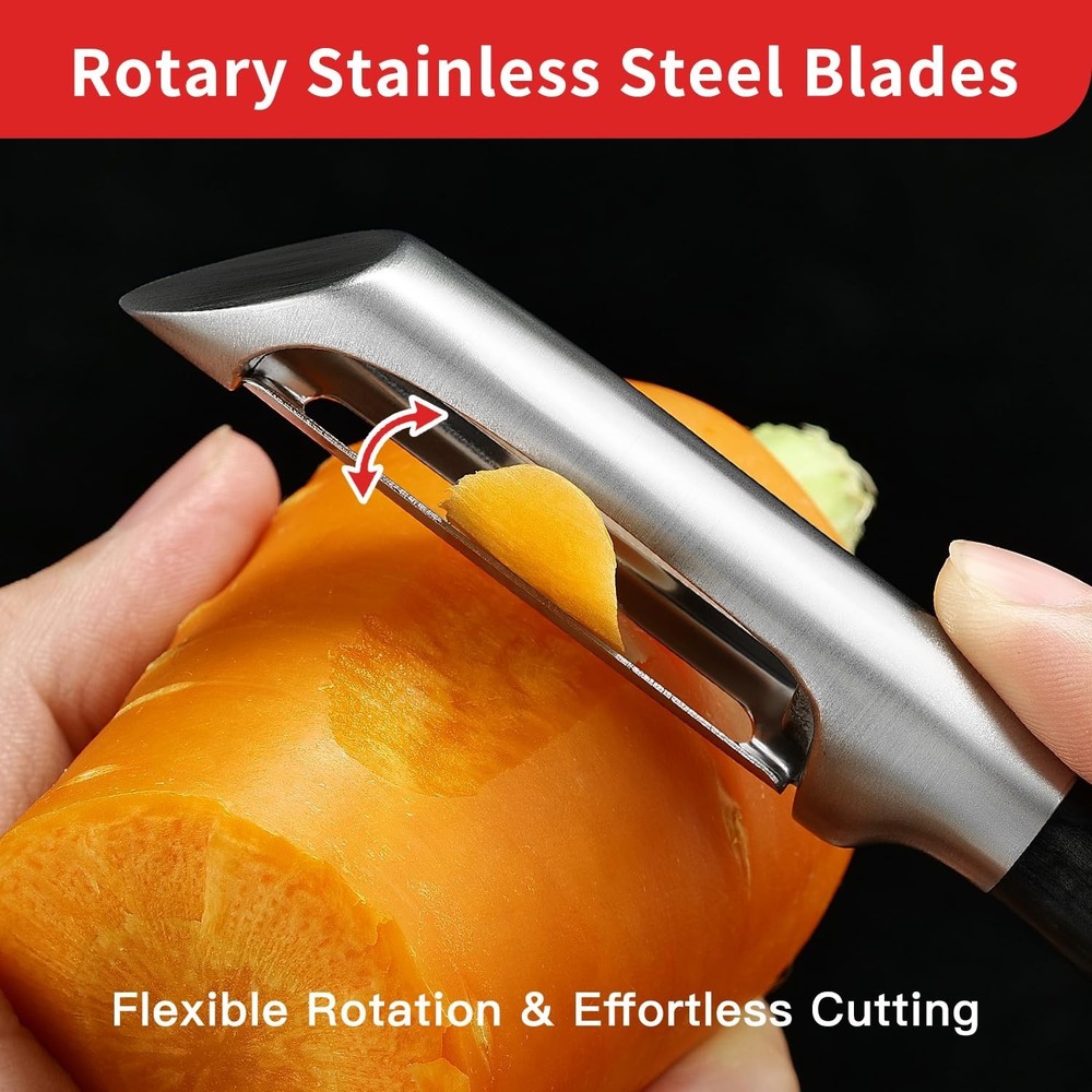 KULUNER 304 Stainless Steel Multi-Function Kitchen Peeler - With Solid Wood H...