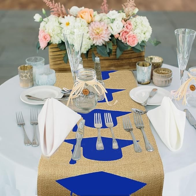 Burlap Graduation Table Runner 72 Inch - Rustic Decorations for Tabletop Cent