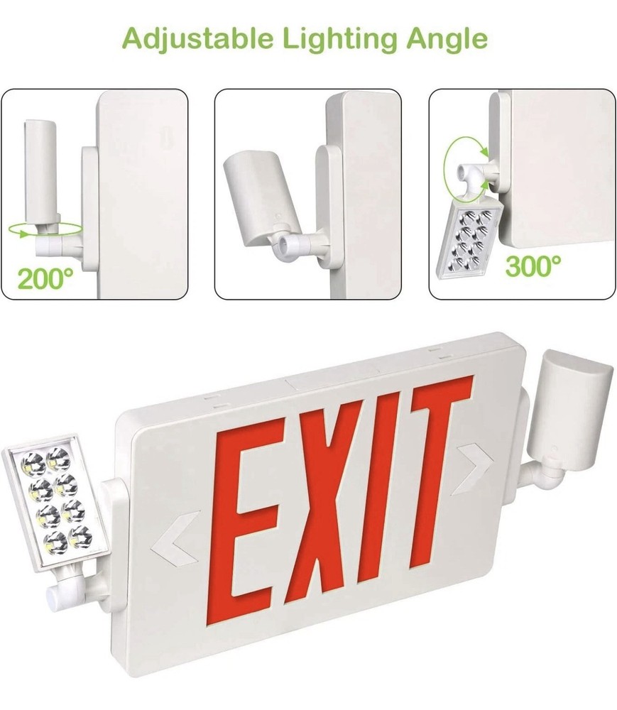 4 Pack LED Exit Sign Emergency Combo Light with Adjustable Two Head Battery