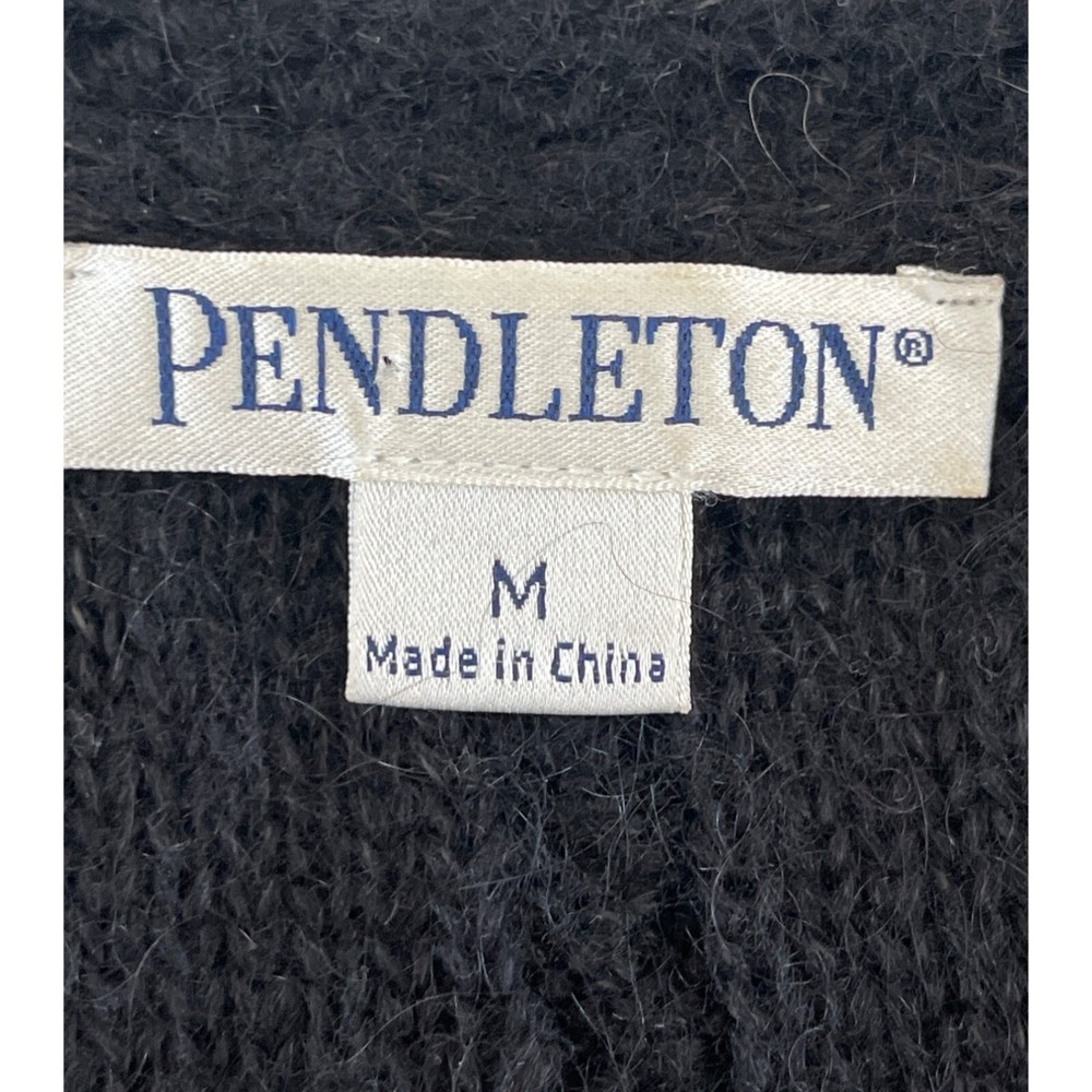 Pendleton Women's V-Neck Cableknit Sweater Black Mohair Wool Size Medium