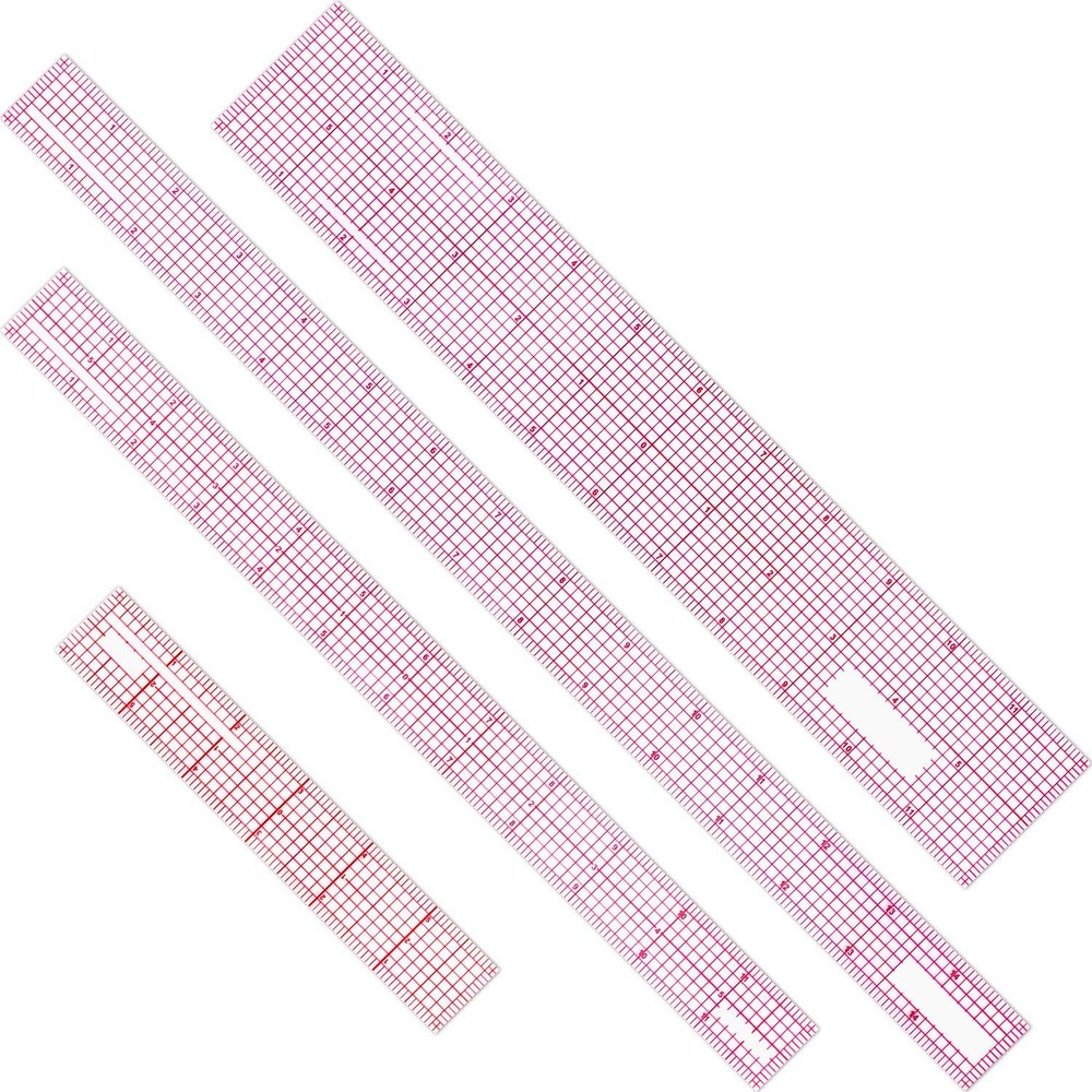 Pelopy 4 Pieces Clear Plastic Ruler Grid Transparent Ruler Plastic Str