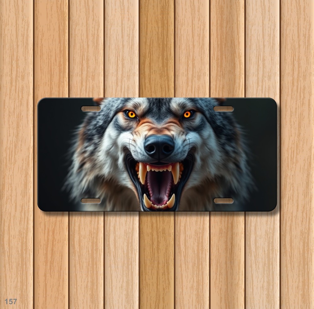 Bold Wolf License Plate with Sharp Teeth Custom Vanity Plate Holiday Gift