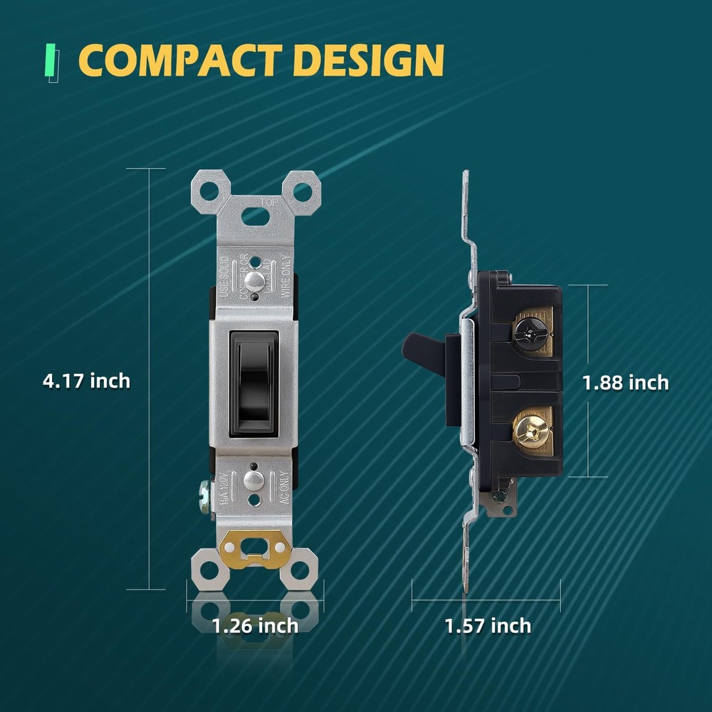 Single Pole Toggle Light Switch 15 Amp Single Pole On/Off Wall Switch for Res...