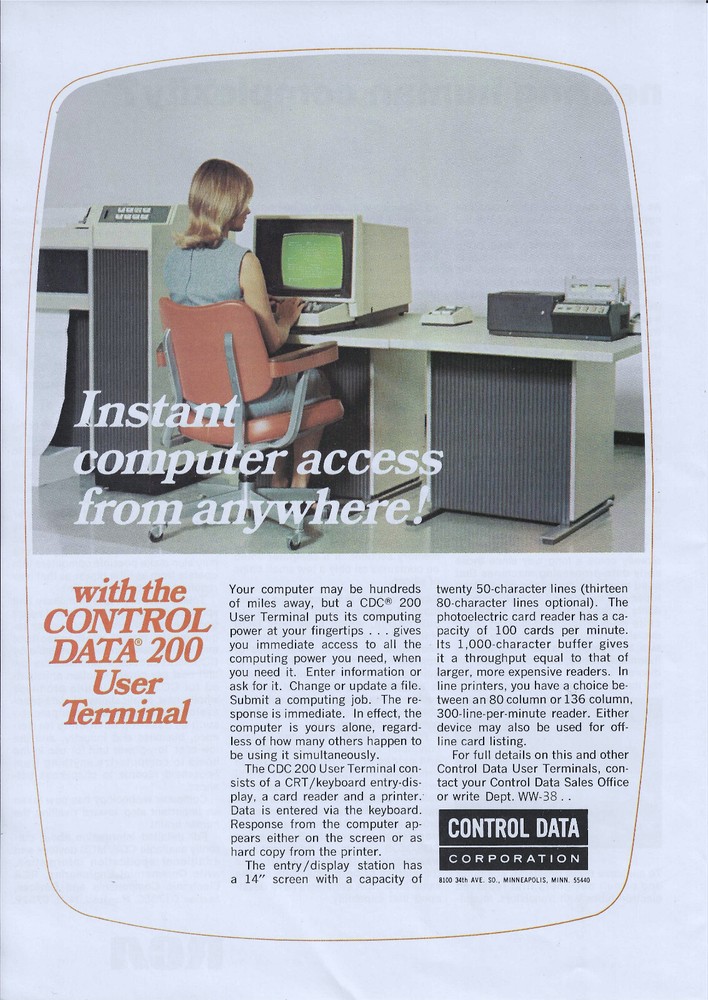 1968 Control Data Corp. Print Ad ~ Control Data 200 User Terminal ~ MCM Tech!