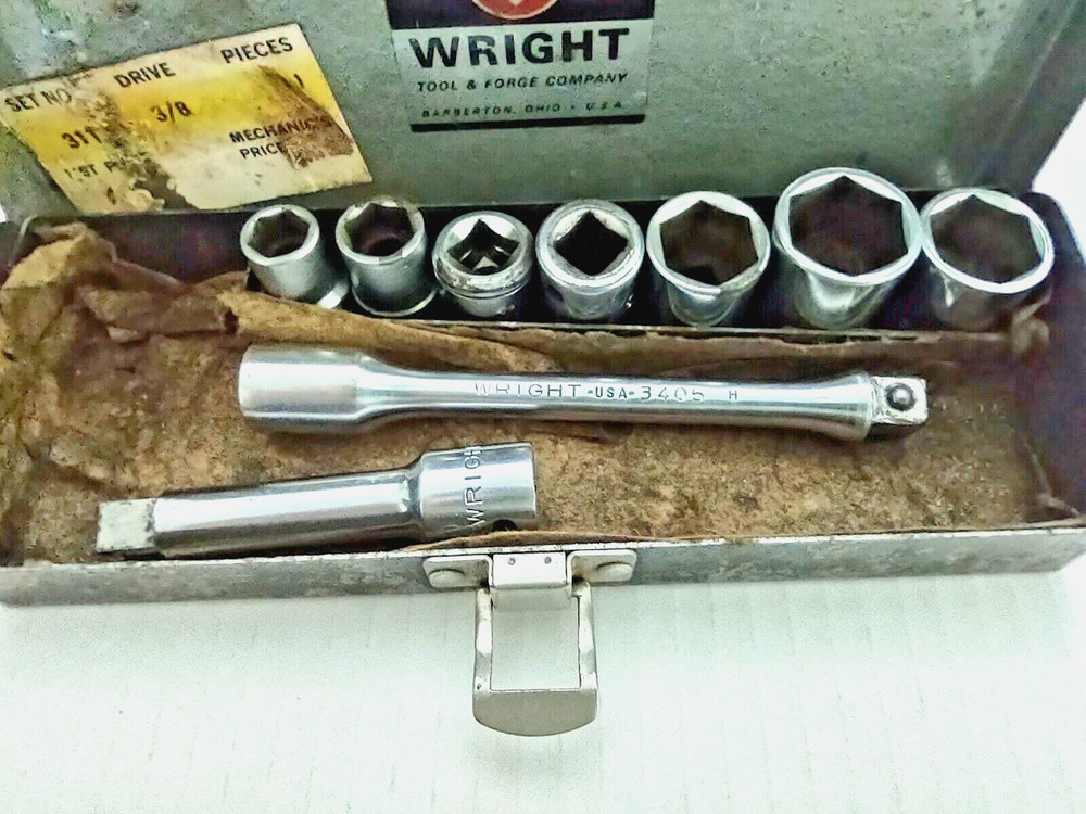 Wright Tool Forge Co Socket Set Extensions Standard 3/8 - 3/4 9 pc Vintage USA