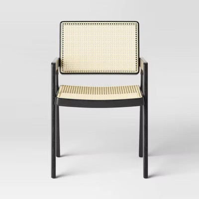 Wood Framed Woven Panel Dining Chair Black (FA) - Threshold