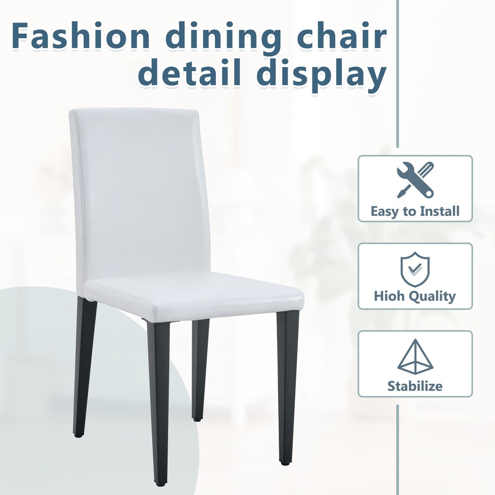 Set of 2 White PU Dining Chairs, Simple Versatile Comfortable Seating