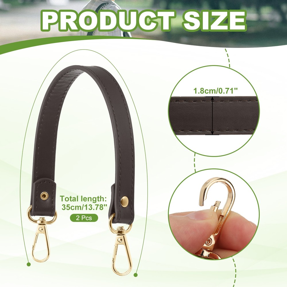 13" Leather Purse Strap Replacement Silver Buckle Handbag(2 Pack, Dark Brown)