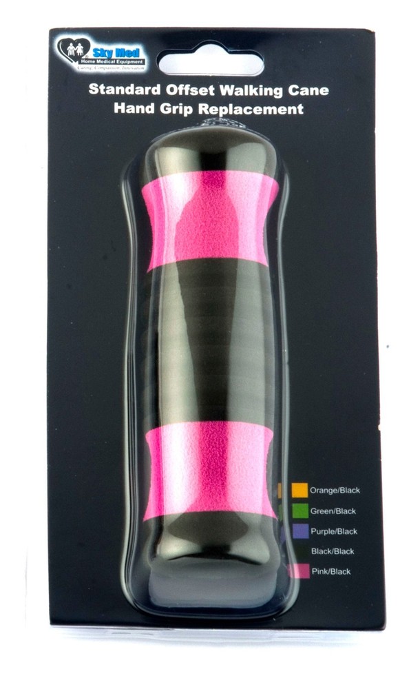 Pink and Black Replacement Walking Cane Grip with Wrist Strap, Offset Handle