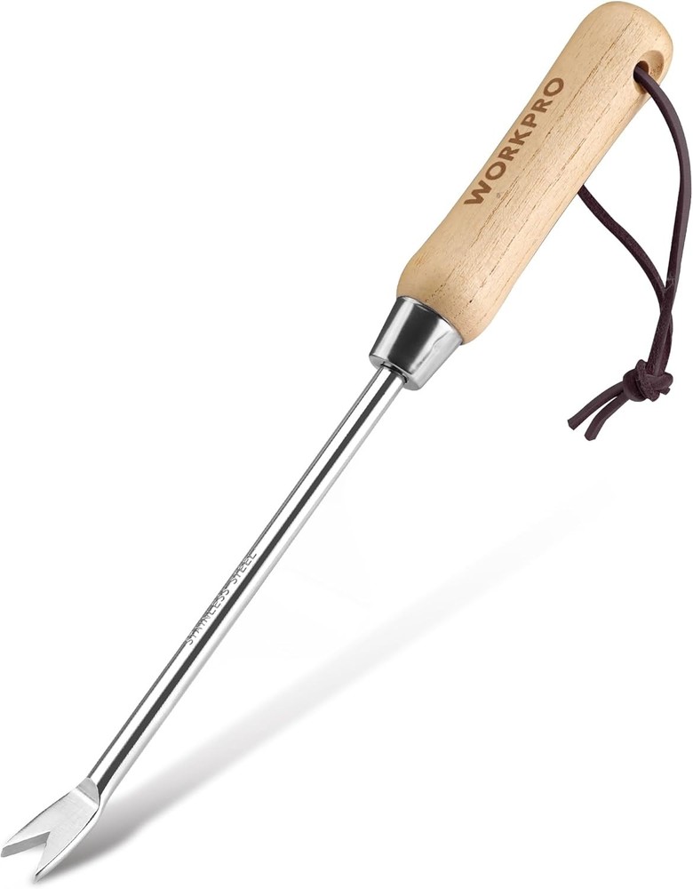 WORKPRO Dandelion Weeder Puller Tool with Wood Handle, Polished Stainless...