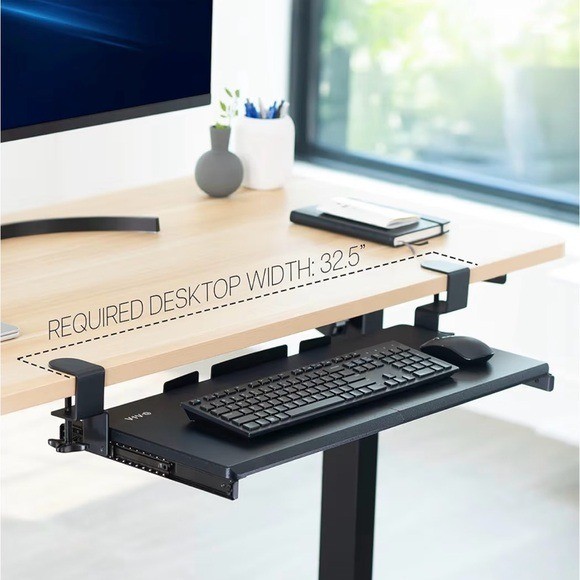 Large Keyboard Tray Under Desk Pull Out w Extra Sturdy C Clamp Mount System