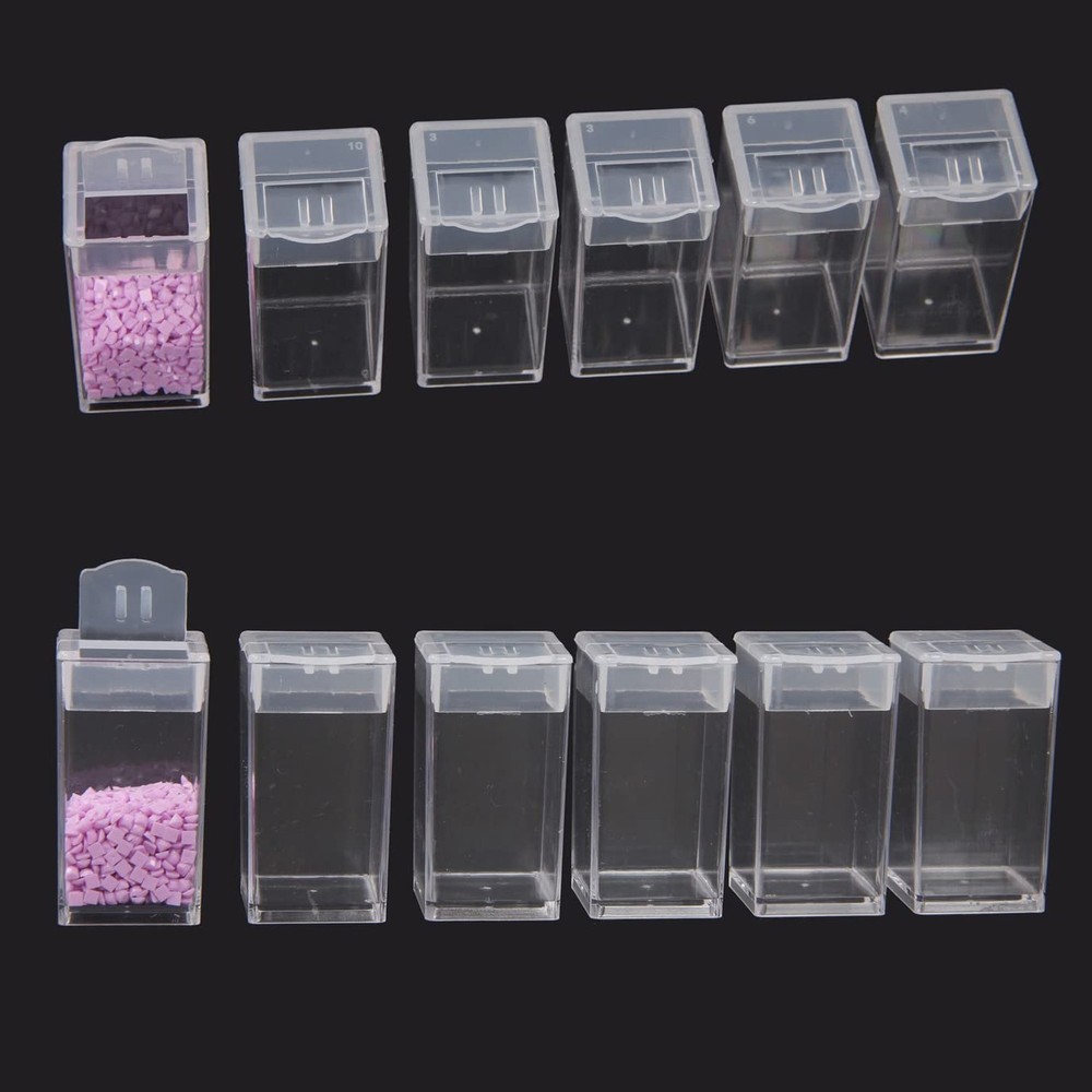 12Pcs Acrylic Small Square Bottles Diamond Embroidery Storage Box Clear Empty...
