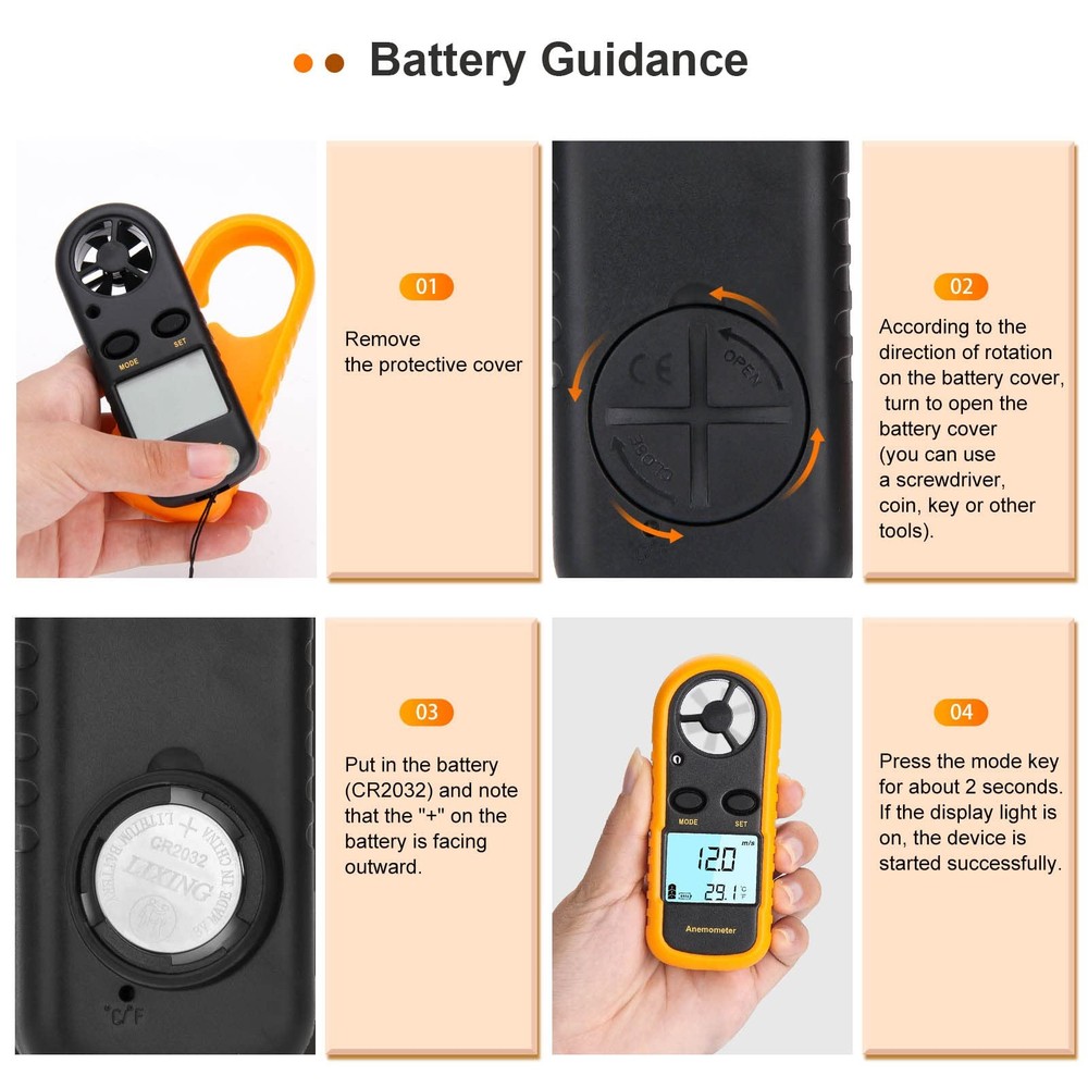 Anemometer Handheld, Light Weight Digital Wind Speed Meter, Wind Speed Temper...