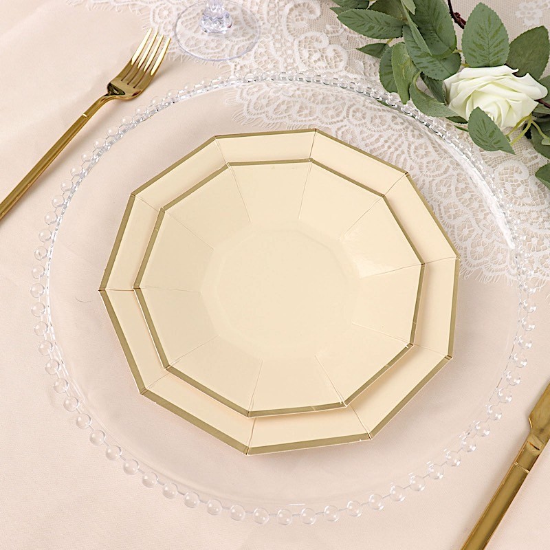 25 BEIGE 7" Decagon Salad Dinner Paper Plates Disposable Tableware