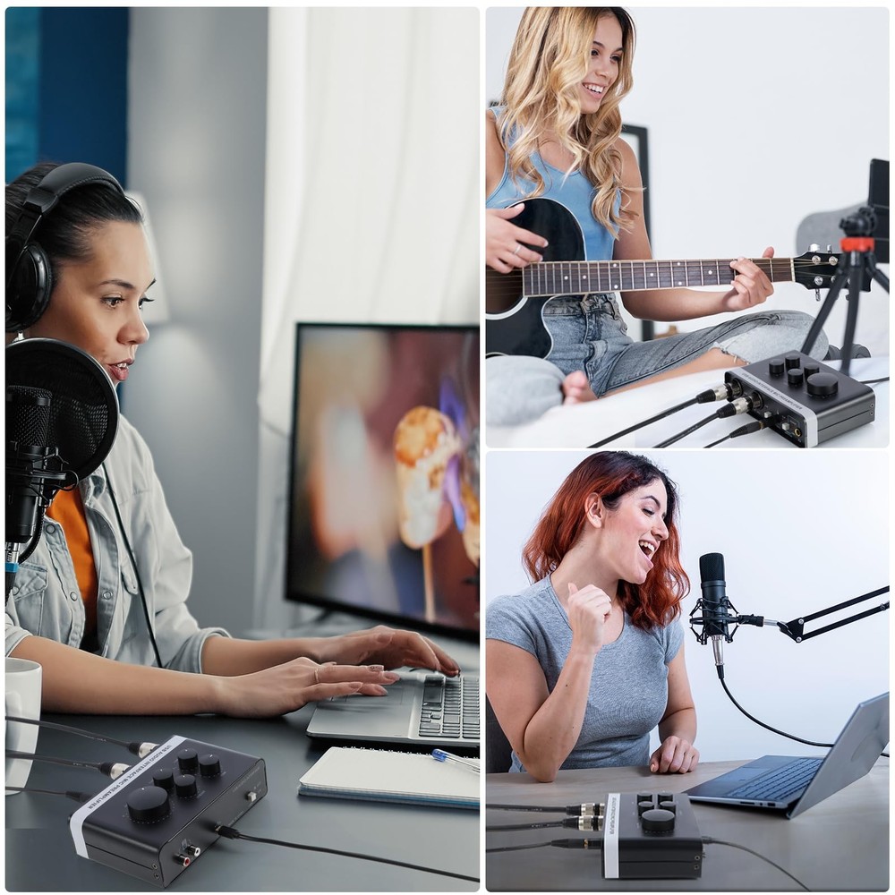 USB Audio Interface 2 XLR/TRS Inputs, Phantom Power, USBA/C for Recording