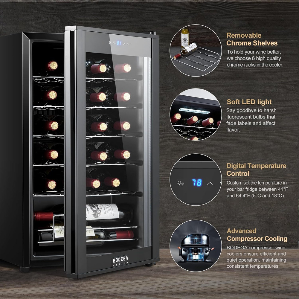 24 Bottle Wine Cooler Mini Fridge Digital Temperature Control Small Refrigerator