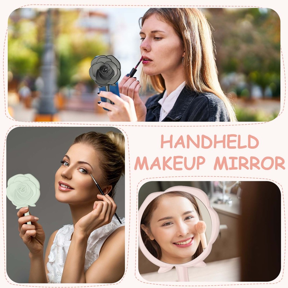 2 Pcs Rose Shape Handheld Mirror, 5" Travel Makeup Mirror, White