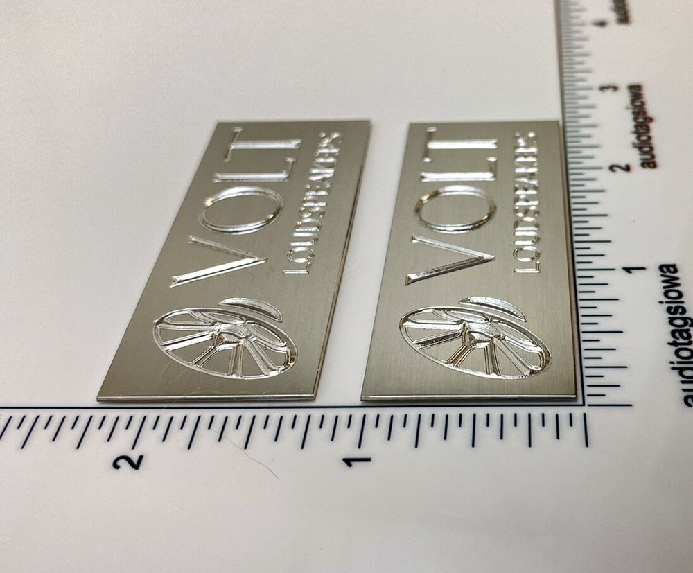 Custom Engraved Silver Aluminum Volt Speaker Badge PAIR