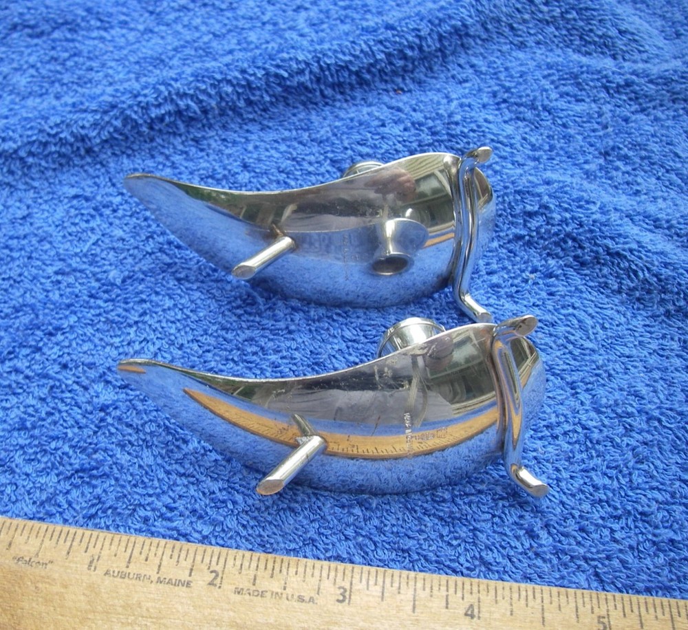 Pair DANISH MODERN Silverplate Low TAPER STICKS-Paisley Shape-Footed-NR
