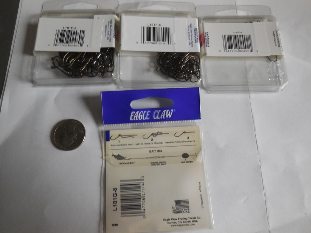 U PICK Eagle Claw Lazer Sharp Baitholder Hooks Size 8, 6, 2 50 Pack or 10 pack