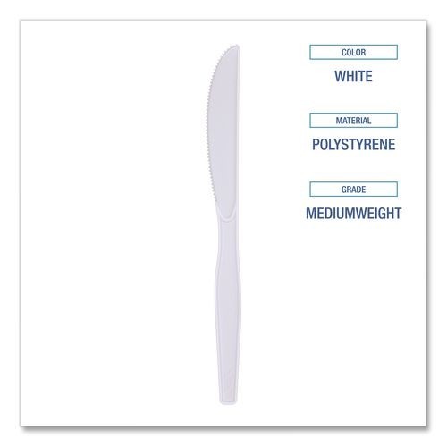 Boardwalk Mediumweight Polystyrene Cutlery, Knife, Plastic, White, 100/Box