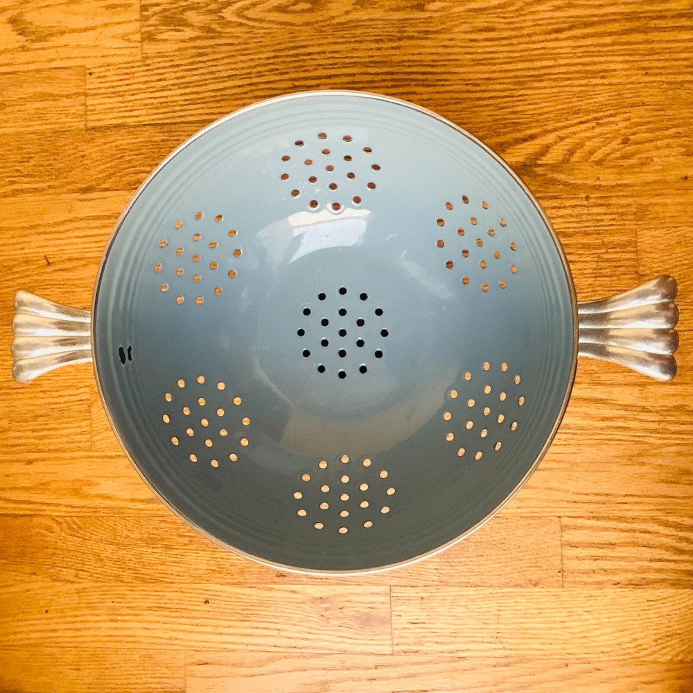 Fiesta Ware Tole Blue Enamel Large Colander Strainer 11" As Is