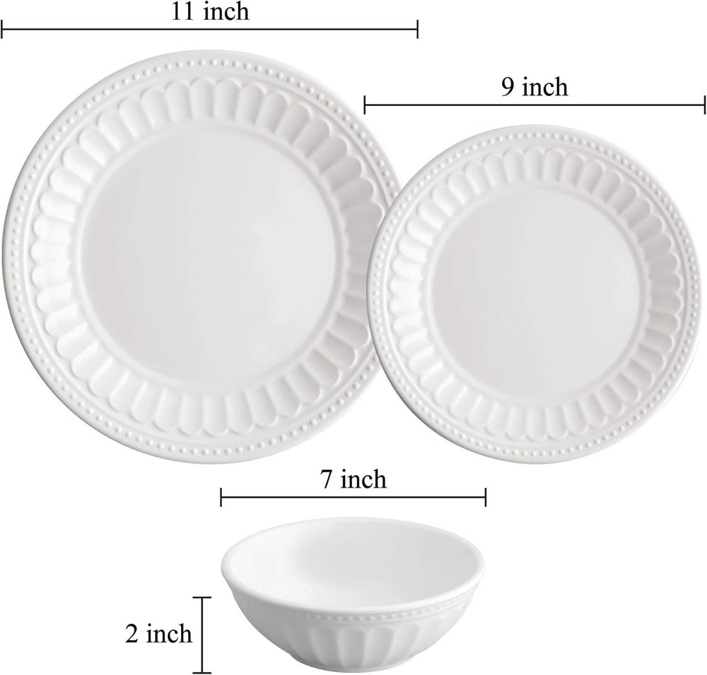 UPware 12-Piece Melamine Dinnerware Set, Includes Dinner Plates, Salad White