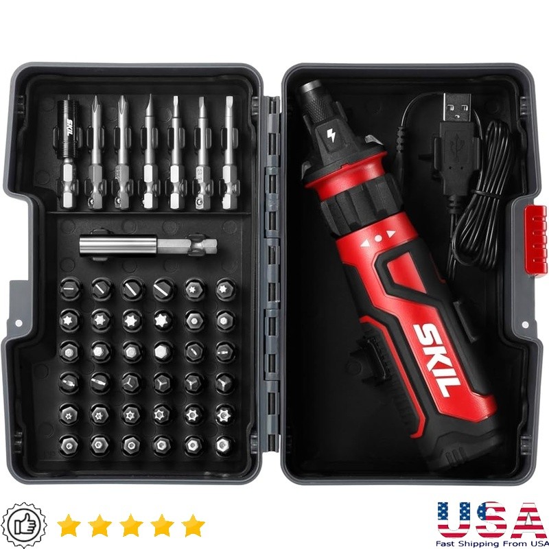 Cordless Screwdriver Rechargeable Circuit Sensor USB Charging 45pcs Bit Set