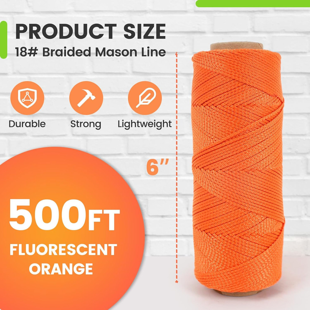 Mason Line, 500 Ft #18 Braided Nylon String Twine, Premium String for Masonry...