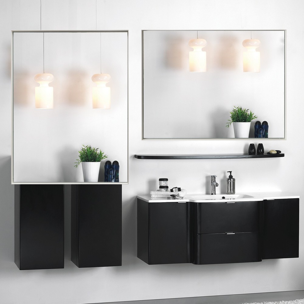 40x30 Inch Glossy White Rectangular Wall-Mounted Bathroom Mirror with Beveled