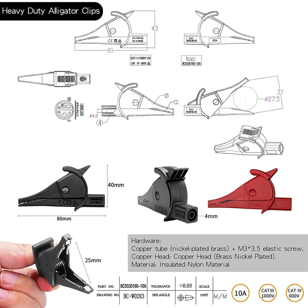 Multimeter Leads Set with Alligator Clips, Insulation Piercing Clip and Pr...