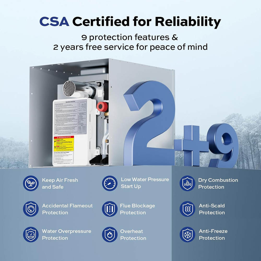 60,000 BTU RV Tankless Water Heater, Propane Gas On-Demand Instant Hot Water Hea