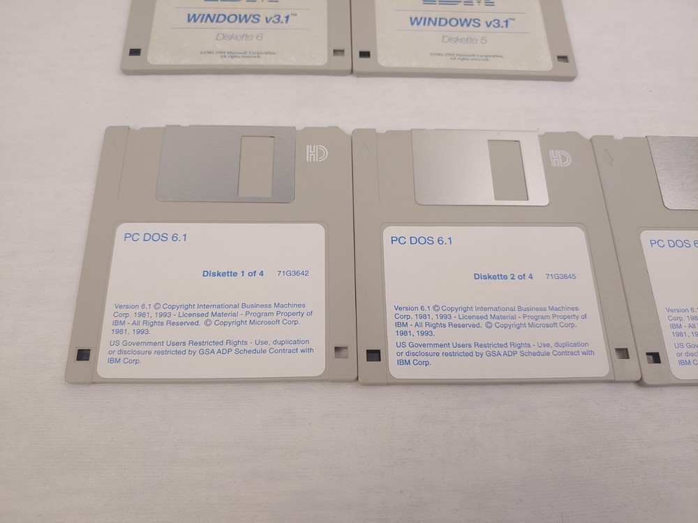 IBM branded Microsoft Windows 3.1 & PC DOS 6.1 Floppy Discs 3.5" OEM