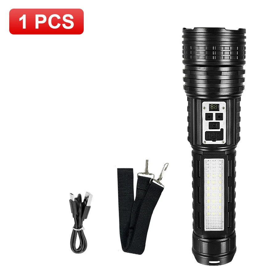 High Power Flashlight Super Big Rechargeable LED Searchlight Long Range Torch