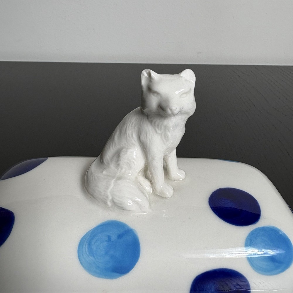 ANTHROPOLOGIE Dotty Fox Ceramic Butter Dish -- FLAWED, Read