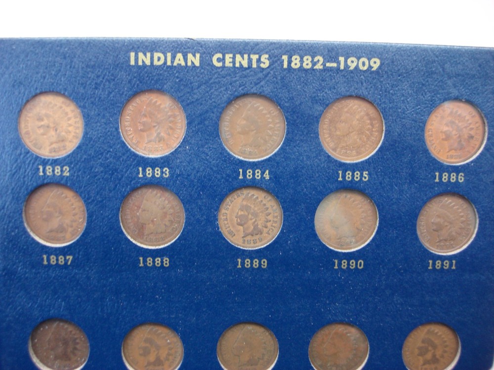 OLDTIME INDIAN CENT COLLECTION - 40 DIFF. COINS - 1857 - 1909