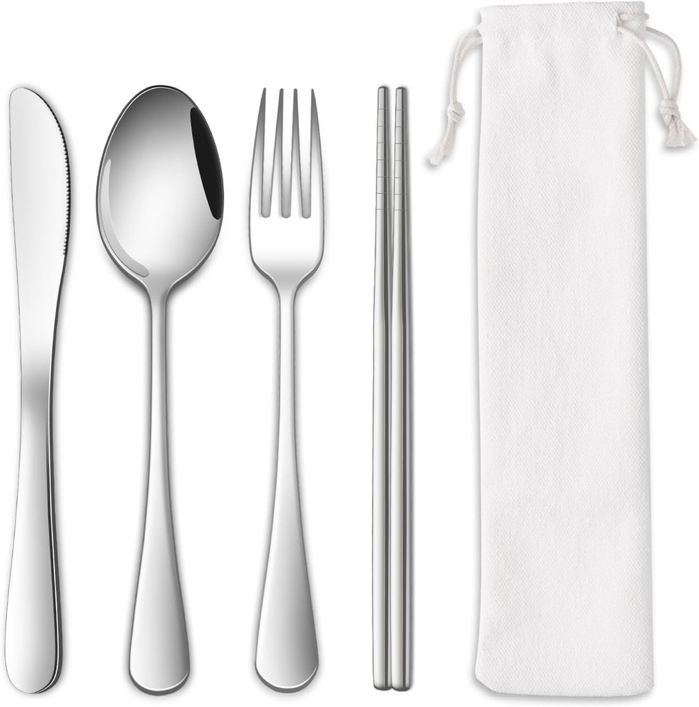 Travel Utentils Set With Pouch,Reusable Portable Camping Silverware Set
