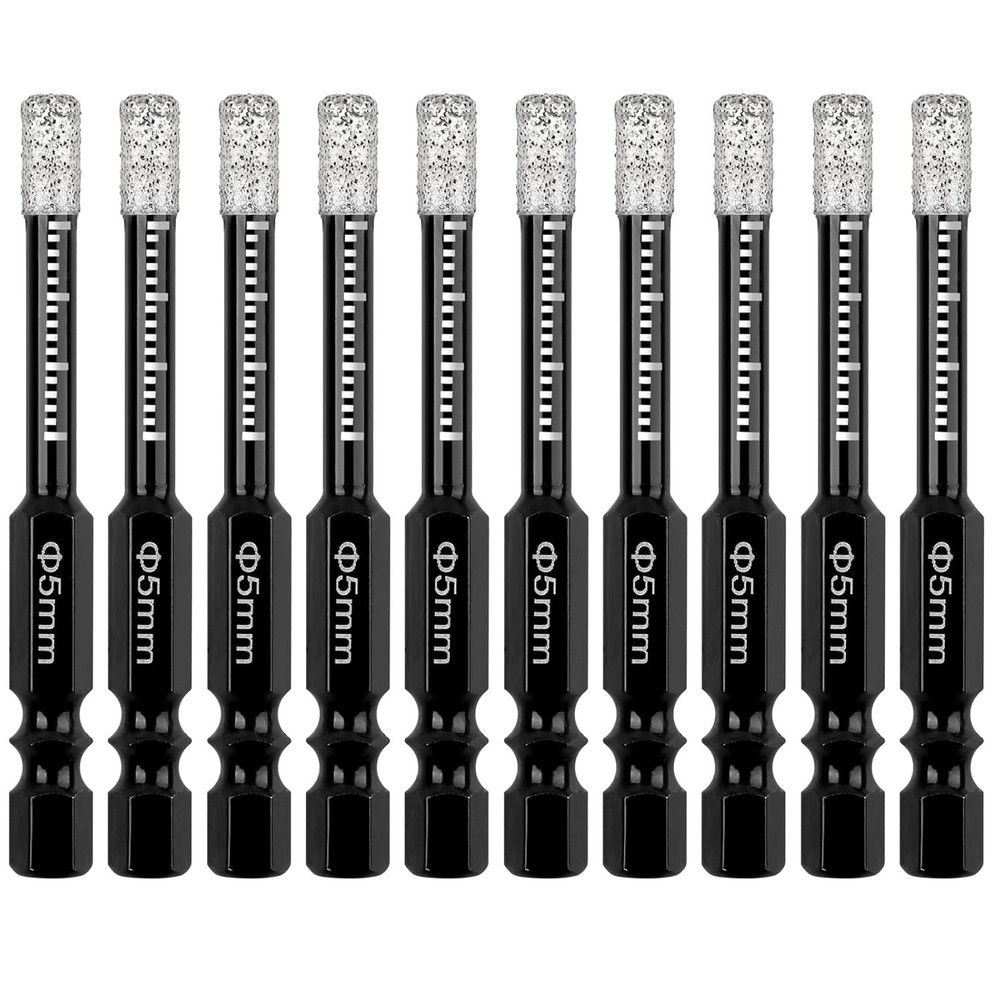 10Pcs Dry Diamond Drill Bits Set, 3/16” 5mm Hex Shank Tile Core Bit...