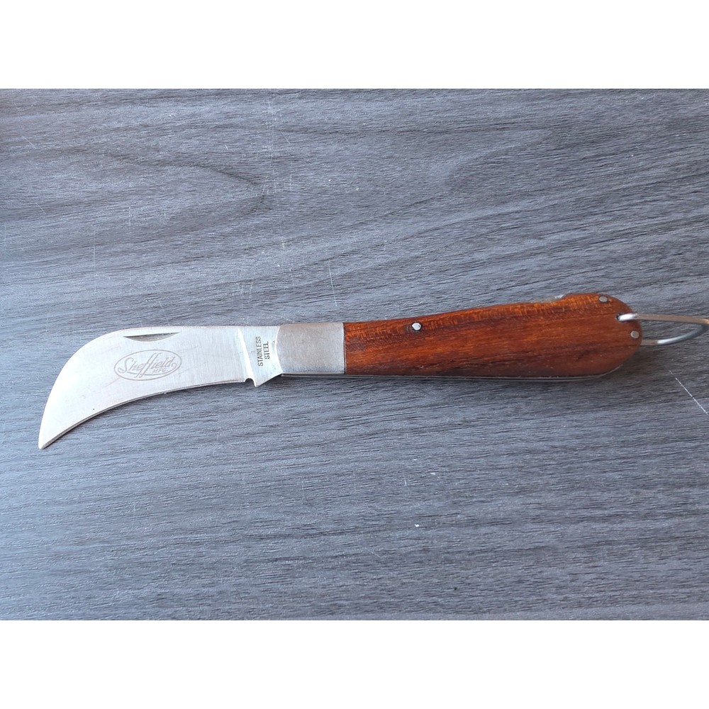Hawkbill wood handle folding lock back pocketknife 4" closed Sheffield MFG.