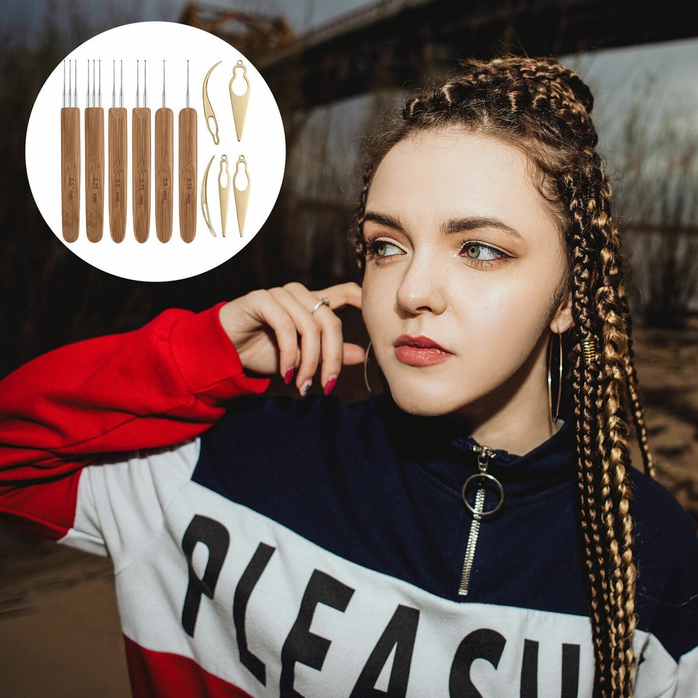 11Pcs Bamboo Handle Crochet Dreadlock Hook Needle Tool Braiding Hair Making Tool