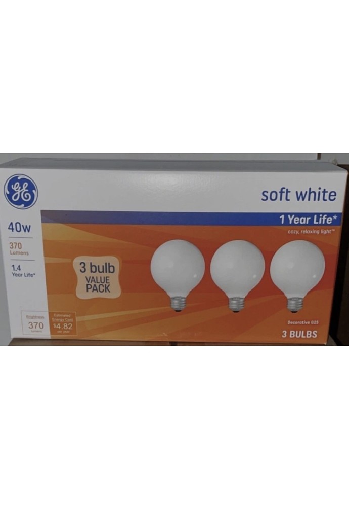 ***12 Bulbs*** GE 40-Watt Soft White G25 Vanity Globe Light Bulbs Medium Base