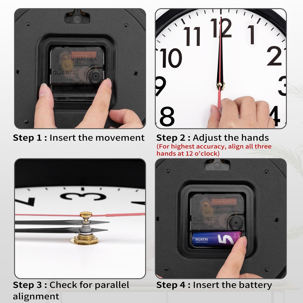 Koosome 2 Pack Quartz Clock Movement Replacement, Battery Operated Black