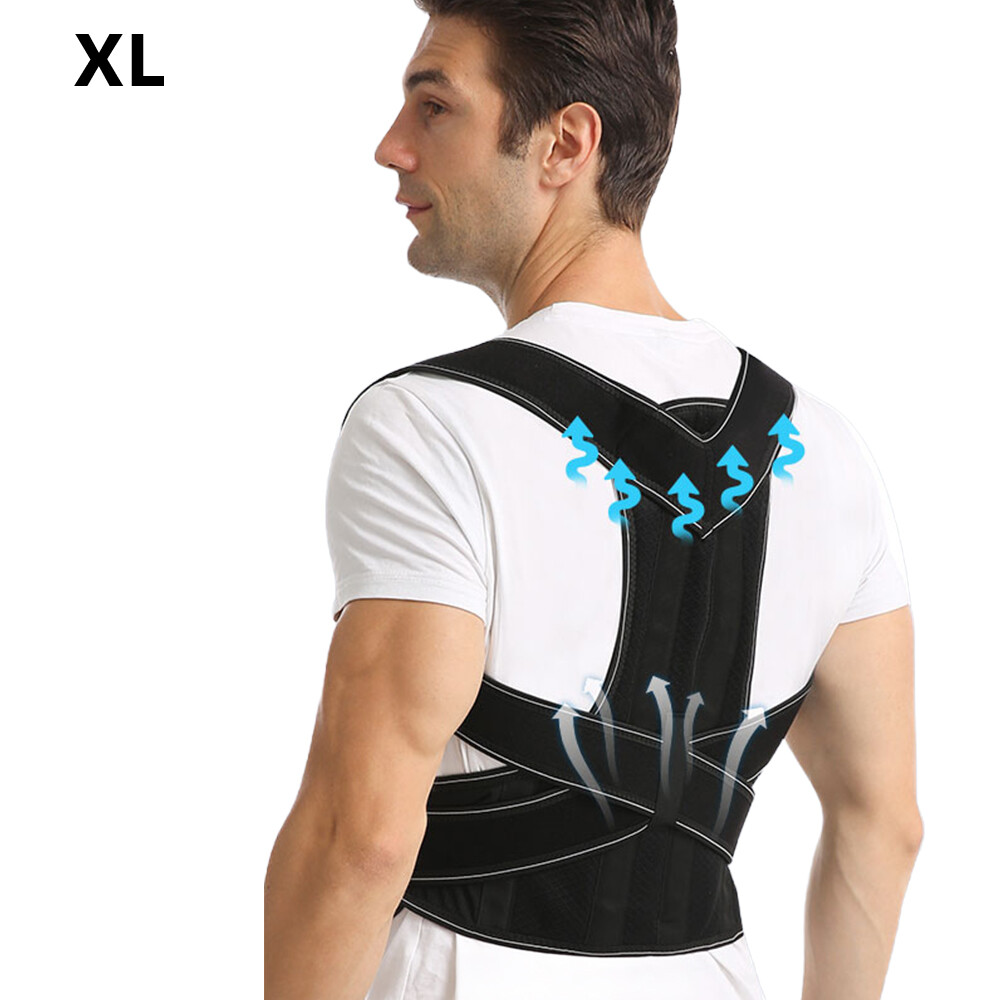 Black Back Support Brace - Ideal for Work/Exercise, Relieves Back Strain